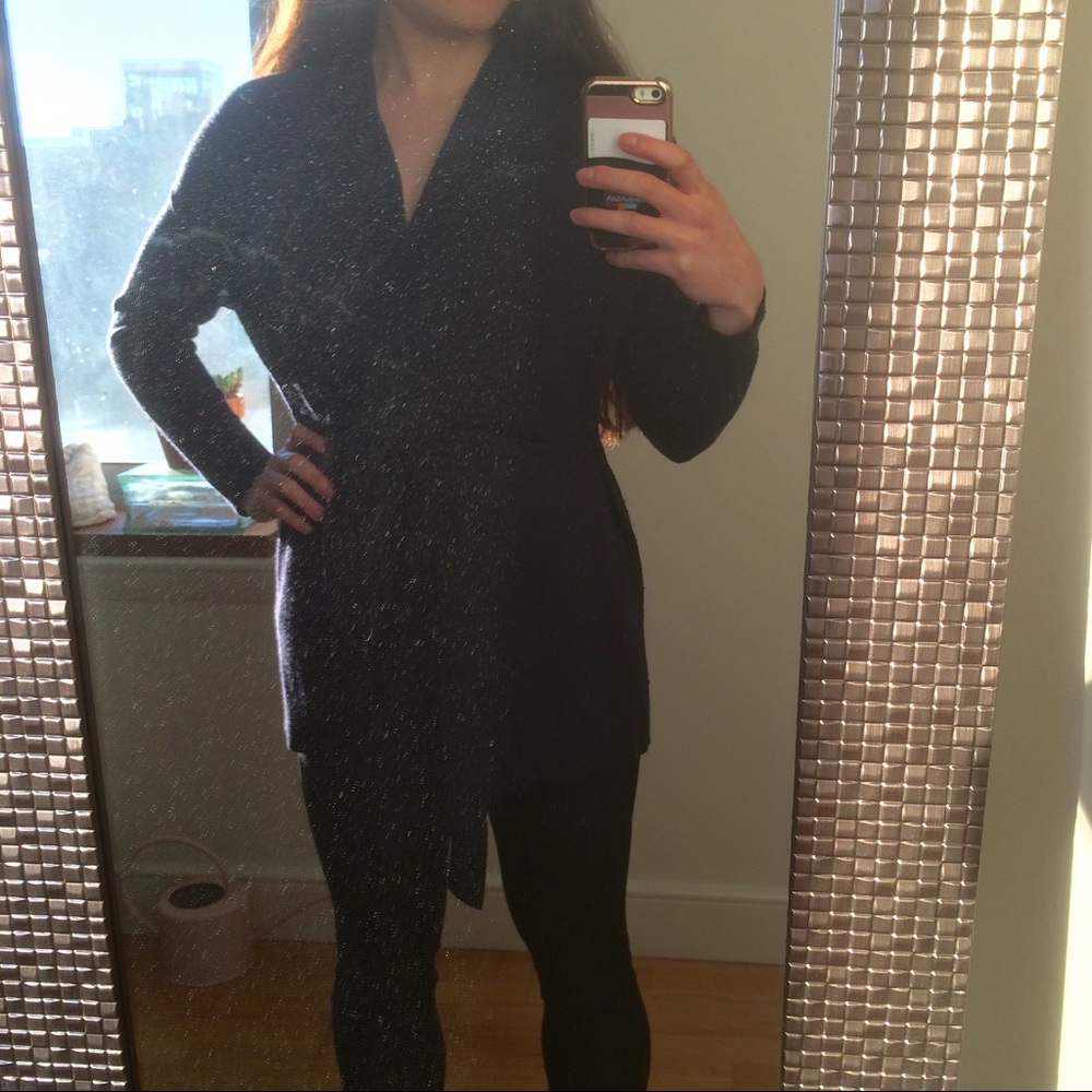 Navy Vince wrap cardigan tie waist